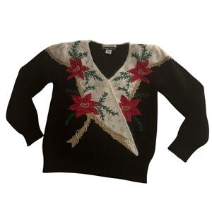 Black and Cream Floral Women's Sweater